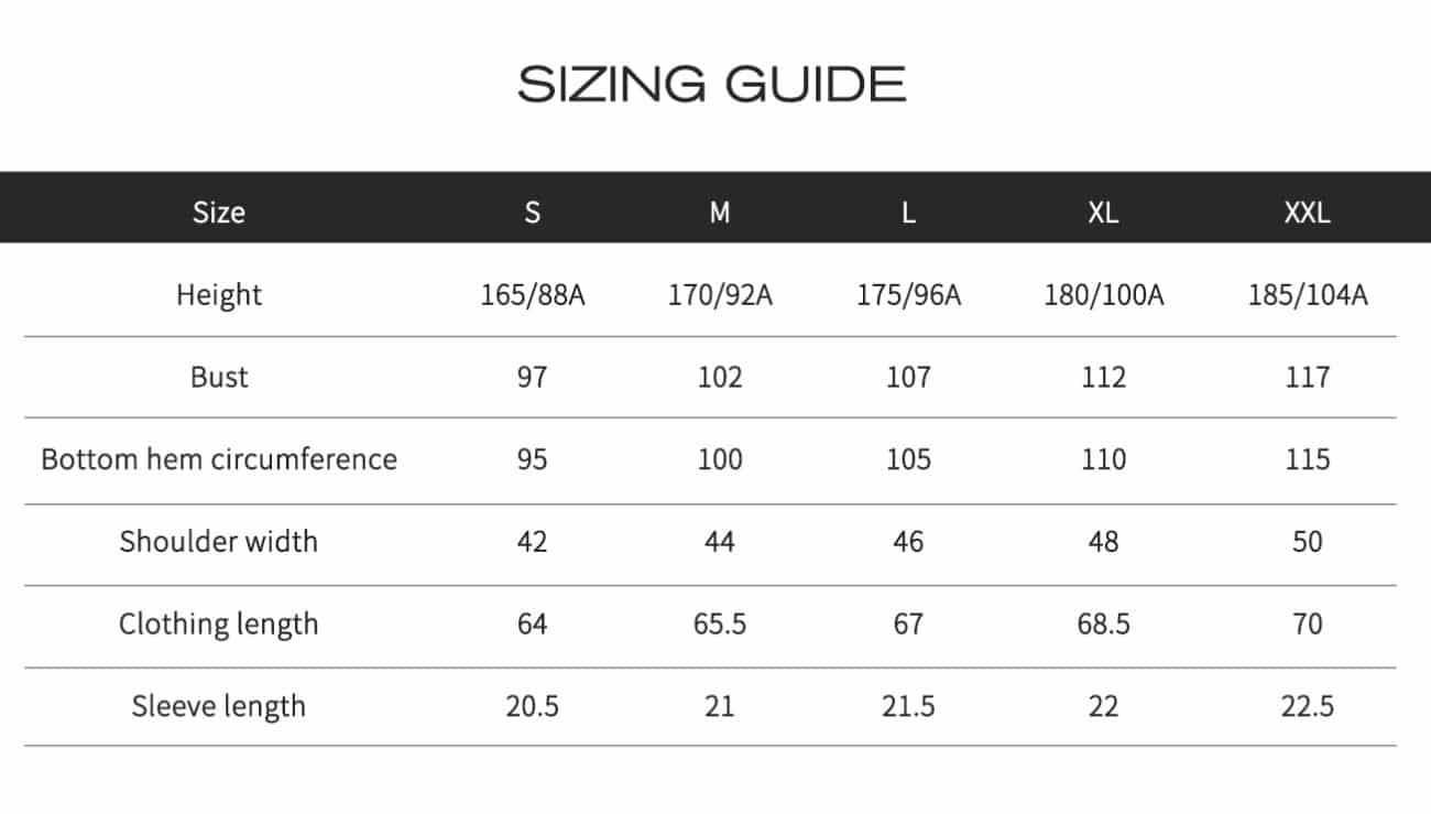 male tshirt size guide