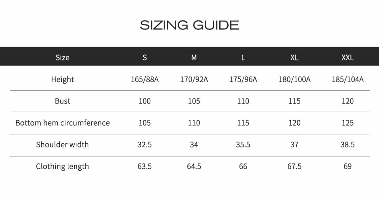 men vest size guide